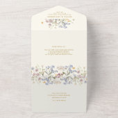 春カラフルワイルドフラワーメドウ金ゴールド結婚ズ オールインワン招待状 (外側)