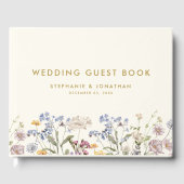 春カラフルワイルドフラワーメドウ金ゴールド結婚ズ ゲストブック (正面)