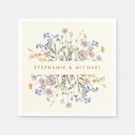 春カラフルワイルドフラワーメドウ金ゴールド結婚ズ スタンダードカクテルナプキン