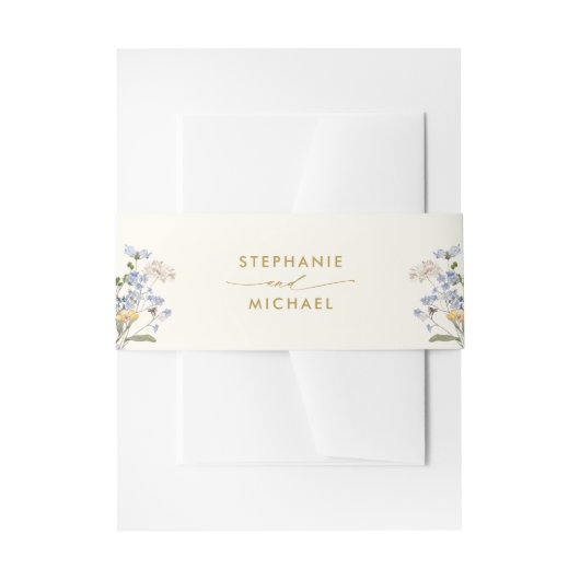 春カラフルワイルドフラワーメドウ金ゴールド結婚ズ 招待状ベリーバンド (正面例)