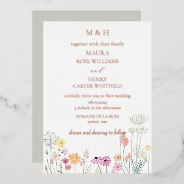 春カラフルワイルドフラワーモノグラム 箔招待状