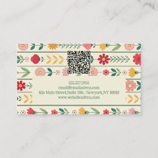 春カラフルワイルドフラワー牧草地ガーデンとQR 名刺 (裏面)