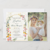 春カラフルワイルドフラワー牧草地バプテスマ写真 招待状 (正面)