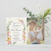 春カラフルワイルドフラワー牧草地バプテスマ写真 招待状 (スタンド正面)