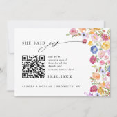 春カラフルワイルドフラワー牧草地写真QRコード セーブザデート (正面)