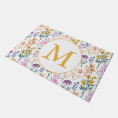 春カラフル花水彩模様モノグラム ドアマット (アングル)