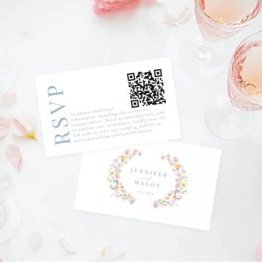 春カラフル花結婚式RSVP QRコードカード エンクロージャーカード