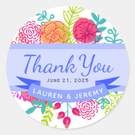春カラフル鮮やかフローラスケッチブーケ ラウンドシール