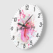春カラースプラッシュ水彩ピンクブーツ&チューリップ ラージ壁時計 (傾斜)