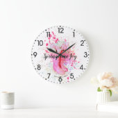 春カラースプラッシュ水彩ピンクブーツ&チューリップ ラージ壁時計 (ホーム)