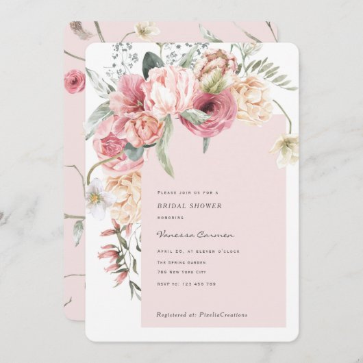 春ガーデエレガントンウォーターカラーロマンチックシック 招待状 (正面/裏面)