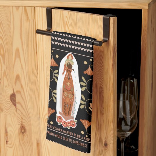 春ガーデニングフォークアート キッチンタオル (三つ折り)