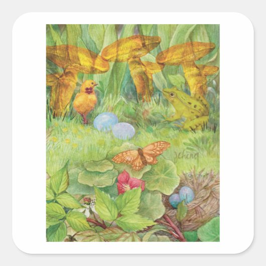 春ガーデンとシックとフロギー スクエアシール (正面)