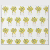 春ガーデンイエローフラワーズガラス瓶の水色 ラッピングペーパー (フラット)