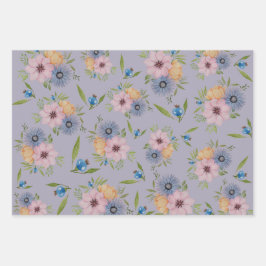 春ガーデンウォーターカラーパープル招待状ラッピング ラッピングペーパーシート