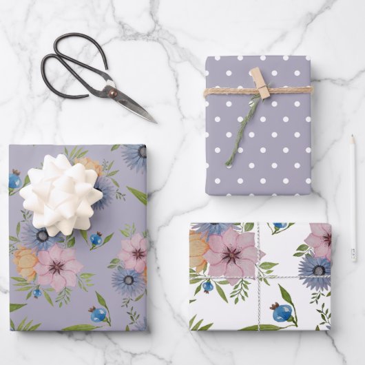 春ガーデンウォーターカラーパープル招待状ラッピング ラッピングペーパーシート (正面)