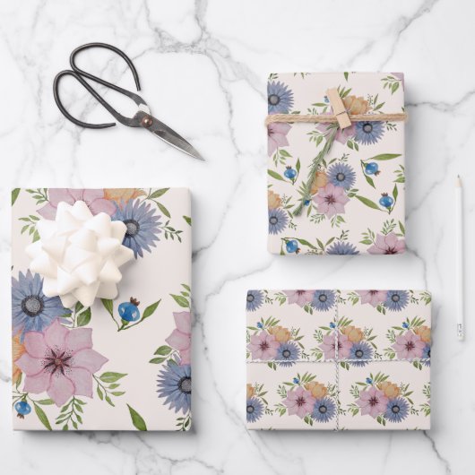 春ガーデンウォーターカラー赤面ピンク ラッピングペーパーシート (正面)