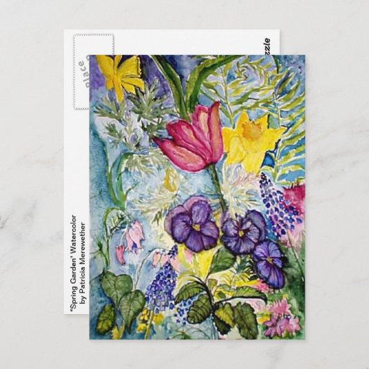 春ガーデンウォーター絵を描カラー ポストカード (正面/裏面)