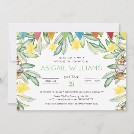 春ガーデンクラシックグリーンリーベビーシャワー 招待状 (正面)