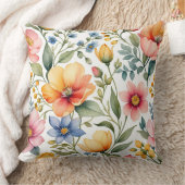 春ガーデンシンフォニー – 水彩ワイルドフラワーパット クッション (ブランケット)
