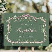 春ガーデンセージ緑ピンクベビーシャワーウェルカム ポスター