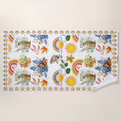 春ガーデンバタフライレインボーサンシャイングリネリー ビーチタオル (正面)