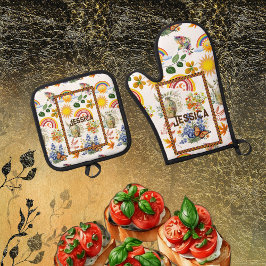 春ガーデンバタフライレインボーサンシャイングリネリー 鍋つかみ&鍋敷きセット