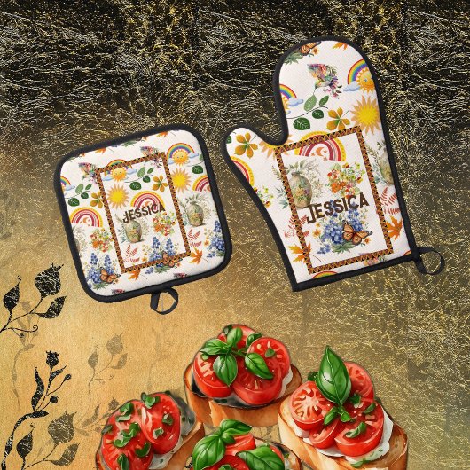 春ガーデンバタフライレインボーサンシャイングリネリー 鍋つかみ&鍋敷きセット