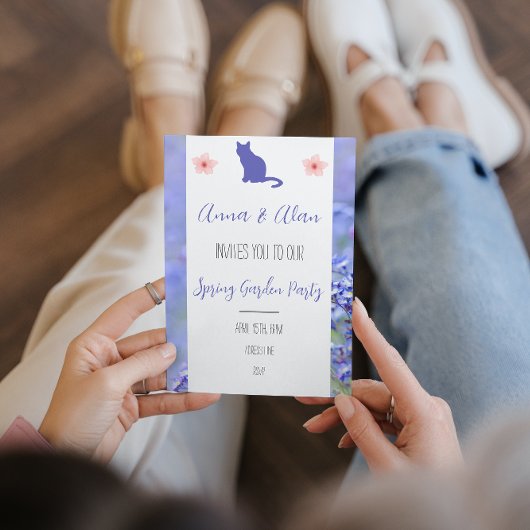 春ガーデンパーティーキャットラベンダーカスタム招待状 招待状