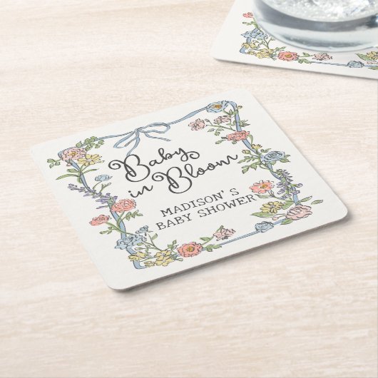 春ガーデンパーティーパステルフローラベビーシャワー スクエアペーパーコースター (アングル)