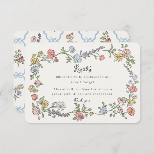 春ガーデンパーティーフローラレジストリ招待状の挿入 エンクロージャーカード (正面/裏面)