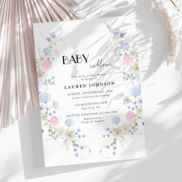 春ガーデンピンクパープルワイルドフラワーベビーシャワー 招待状