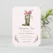 春ガーデンピンクフローラレインブーツブライダルシャワー 招待状 (スタンド正面)
