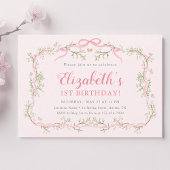 春ガーデンピンク&グリーン第1誕生日パーティー 招待状