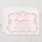 春ガーデンピンク&グリーン第1誕生日パーティー 招待状 (正面)