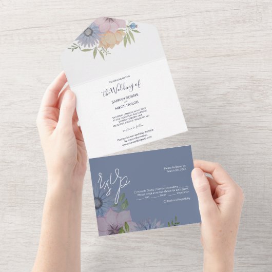 春ガーデンフラワーウォーターカラーハンド絵を描 オールインワン招待状 (貼ってはがせる)