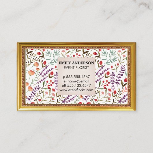春ガーデンフラワーパターン |アンティーク枠 名刺 (裏面)