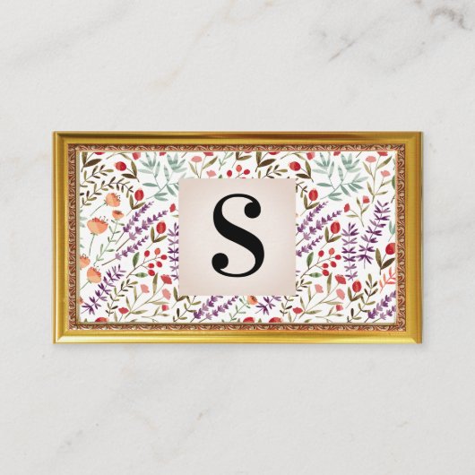 春ガーデンフラワーパターン |アンティーク枠 名刺 (正面)