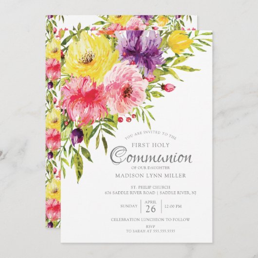 春ガーデンフローラファーストコミュニオン招待状 招待状 (正面/裏面)