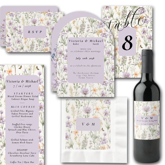 春ガーデンブルーピンクイエローラベンダー 出欠カード