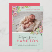 春ガーデンベビーガール写真誕生発表 案内状 (正面/裏面)