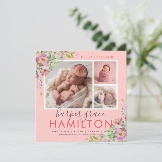 春ガーデンベビーガール写真誕生発表 案内状 (スタンド正面)