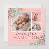 春ガーデンベビーガール写真誕生発表 案内状 (正面)
