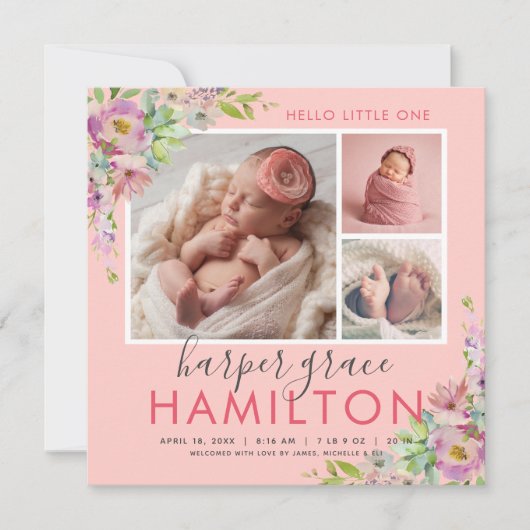 春ガーデンベビーガール写真誕生発表 案内状 (正面)