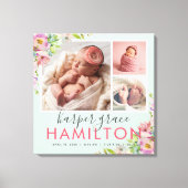 春ガーデンベビーガール誕生統計フォトコラージュ キャンバスプリント (正面)