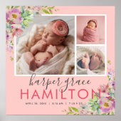 春ガーデンベビーガール誕生統計フォトコラージュ ポスター (正面)