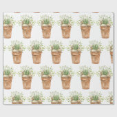 春ガーデンホワイトフラワーインアザポット水彩 ラッピングペーパー (フラット)