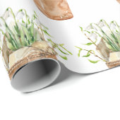 春ガーデンホワイトフラワーインアザポット水彩 ラッピングペーパー (ロールコーナー)