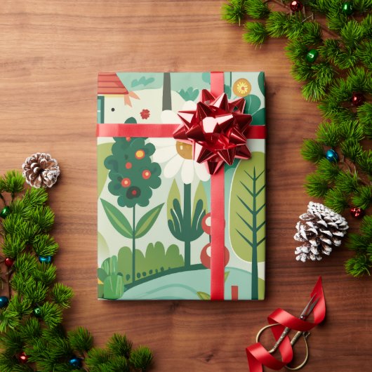 春ガーデンレトロカスタムパターン ラッピングペーパー (クリスマスギフト)