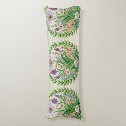 春ガーデン刺繍枕デザインカモミール ボディピロー (正面縦)